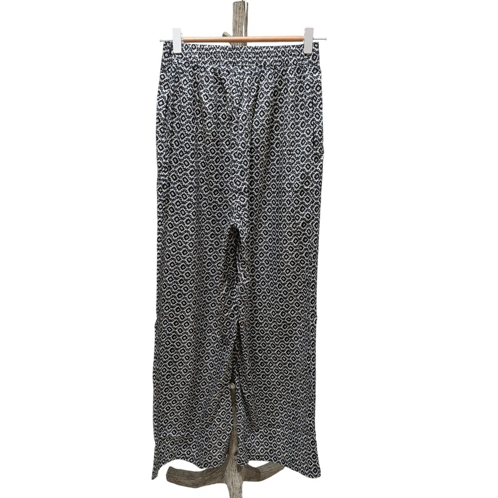 Resort Boho Black White Geometric Diamond Print Wide Leg Pants M NEW SM Wardrobe - Picture 3 of 8